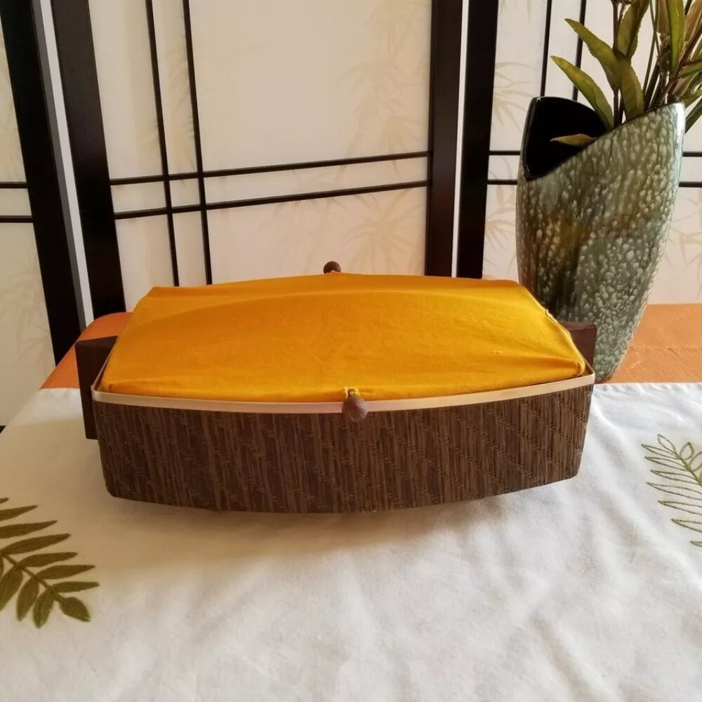 MCM Salton Hotray Electric Bun Warmer/Server - Teak w/Saffron Fabric - Works!